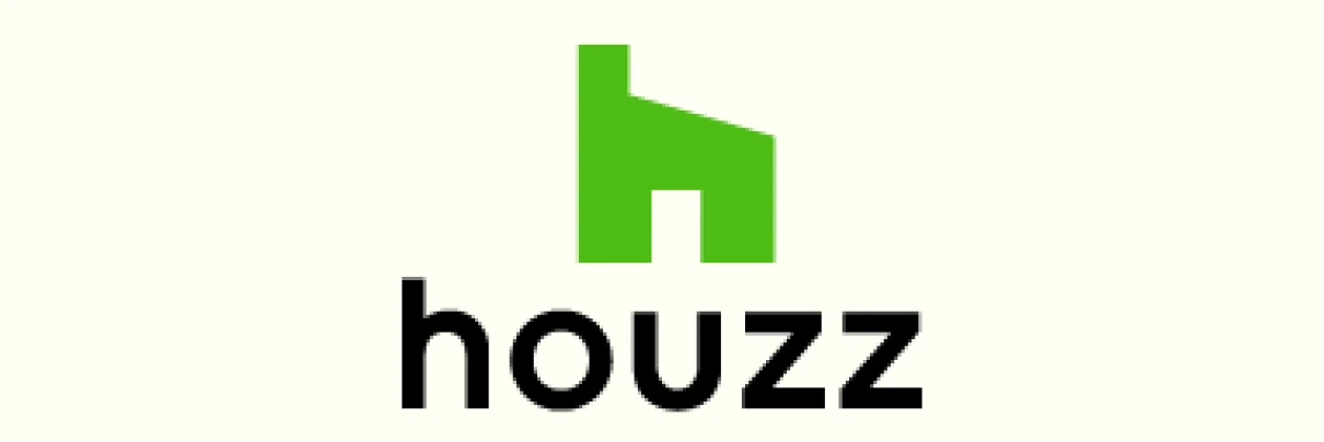 Houzz logo with green house icon.